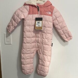 The North Face Light Pink Quilted Baby Thermoball One Piece Snowsuit